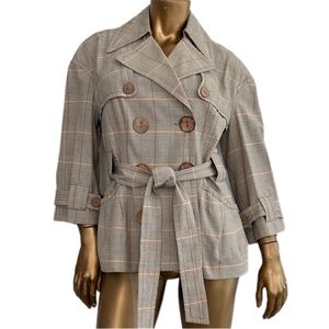 People Like Frank Multi-color Glen-Plaid Short Belted Double-Breasted Jacket